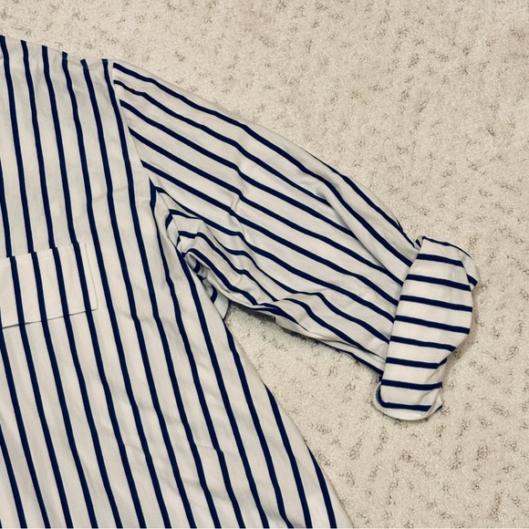 Moyabo Georgette Long Sleeve Blouse NEW Women 2X White Blue Stripe Tunic Gift - Picture 10 of 13